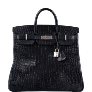 Hermès HAC Birkin 40 Black Matte Porosus Crocodile Palladium Hardware