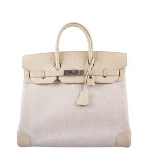 Hermès HAC Birkin 32 Parchemin Ostrich and Toile Brushed Palladium Hardware