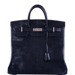 Hermès HAC Birkin 40 Black Shiny Lizard Palladium Hardware