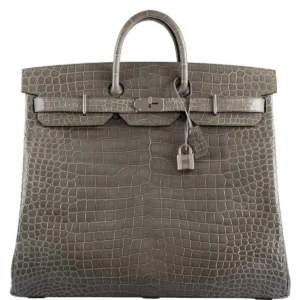 Hermès Birkin 50 HAC Gris Tourterelle Shiny Porosus Crocodile Palladium Hardware