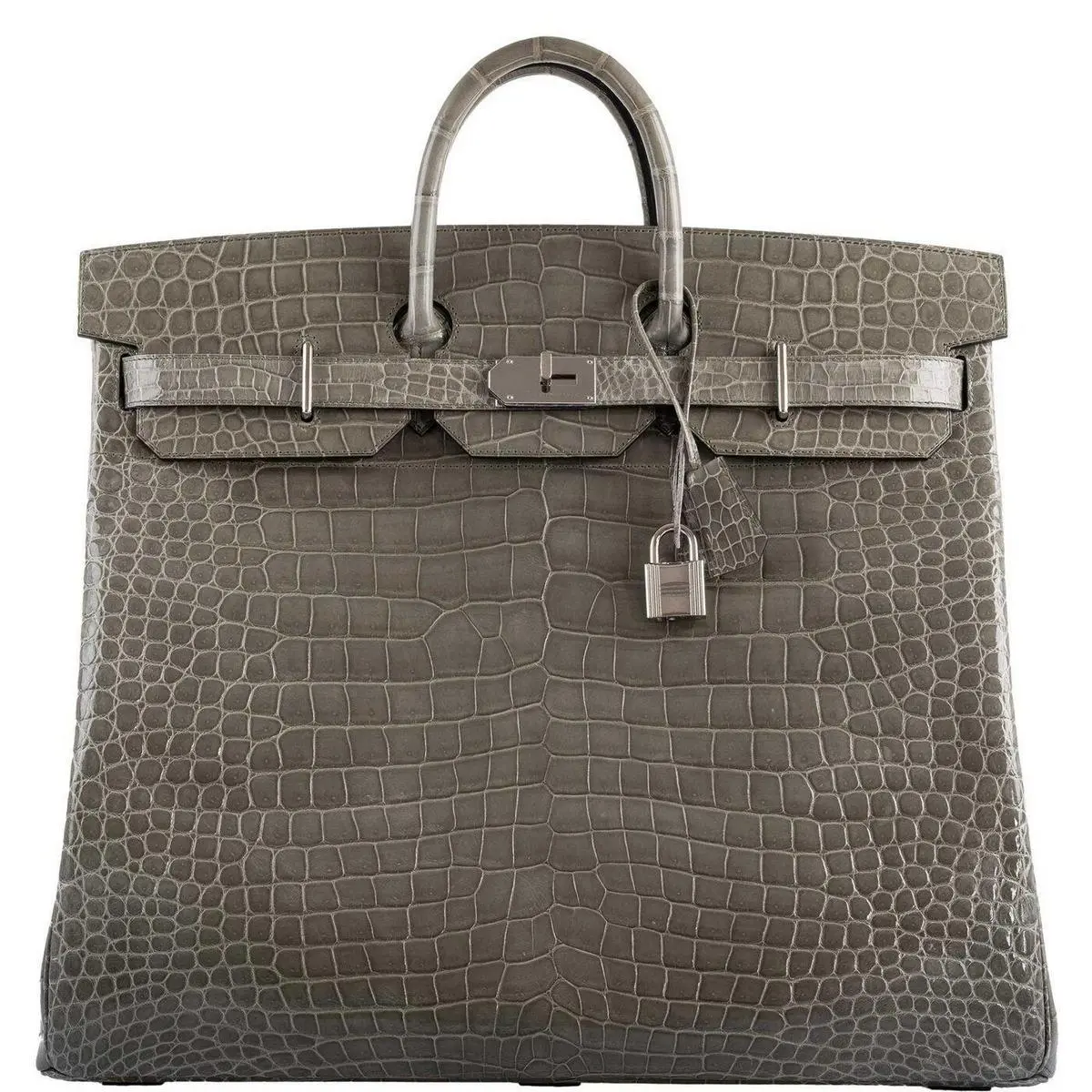 Hermès Birkin 50 HAC Gris Tourterelle Shiny Porosus Crocodile Palladium Hardware