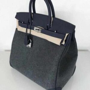 Hermès Birkin 40 HAC Blue Nuit & Gris Moyen Togo Feutre Wool Palladium Hardware