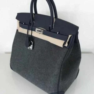 Hermès Birkin 40 HAC Blue Nuit & Gris Moyen Togo Feutre Wool Palladium Hardware
