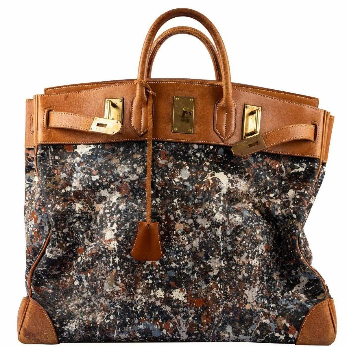 Hermès Birkin 50 HAC Toile & Barenia “Jackson Pollock Splatter” Gold Hardware 1968 * JaneFinds Custom Shop - Image 2