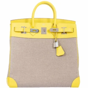 Hermès Birkin 40 HAC Lime & Ficelle Evercolor Toile De Camp Palladium Hardware - Runway