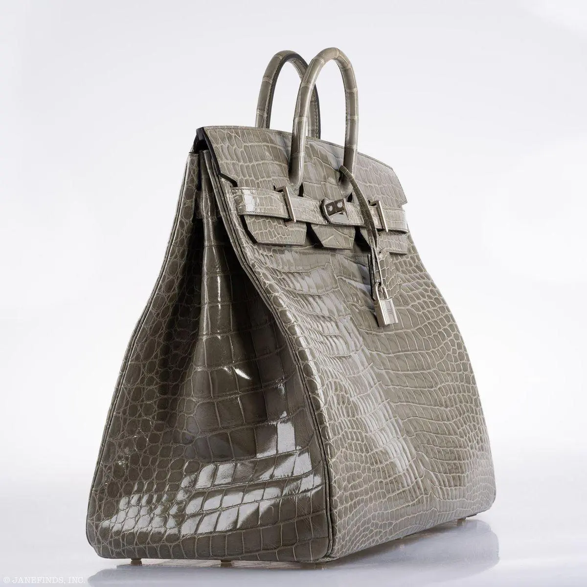 Hermès Birkin 50 HAC Gris Tourterelle Shiny Porosus Crocodile Palladium Hardware - Image 3