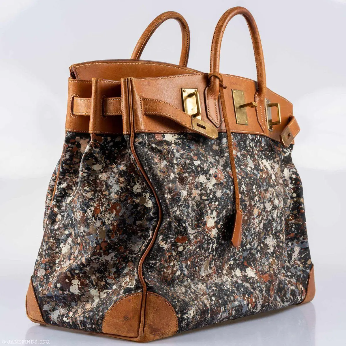 Hermès Birkin 50 HAC Toile & Barenia “Jackson Pollock Splatter” Gold Hardware 1968 * JaneFinds Custom Shop - Image 3