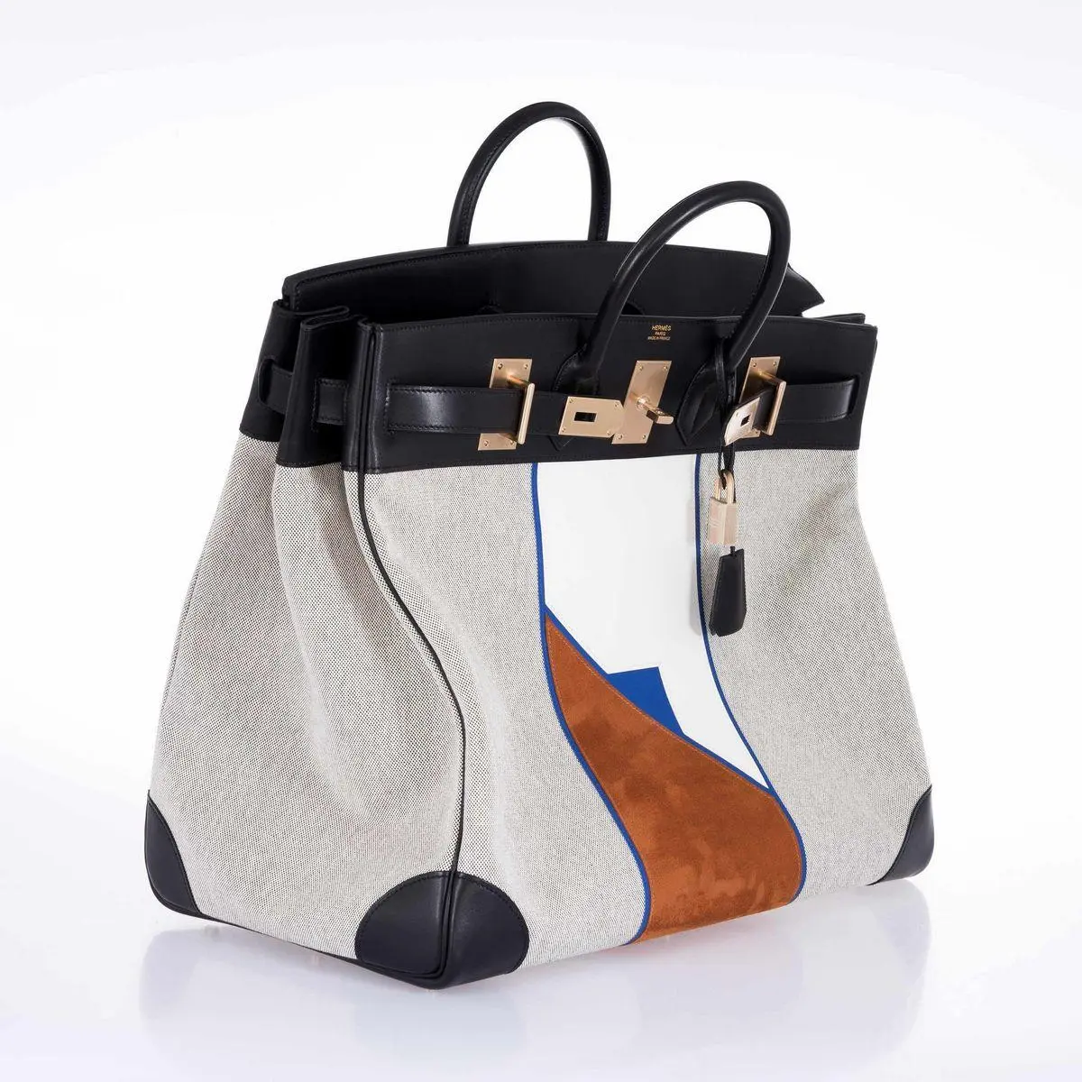 Herm&egrave;s Birkin 50 HAC Toile Suede And Swift Brushed Gold Hardware Runway