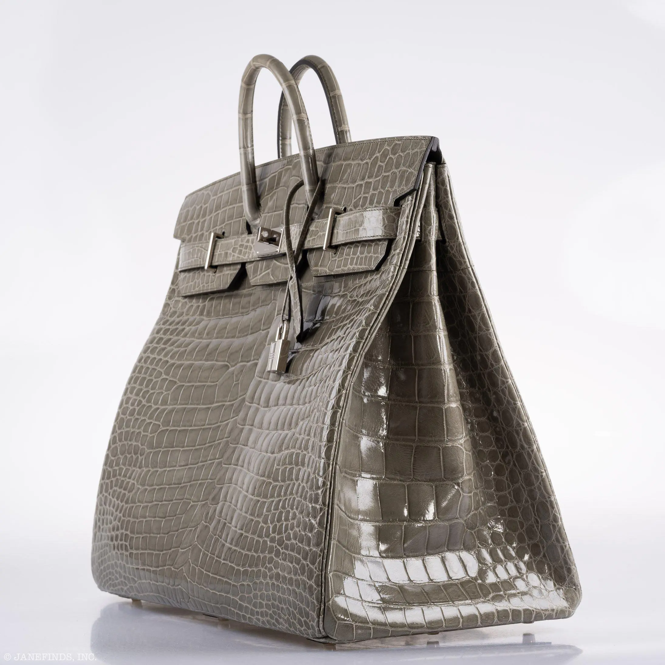 Hermès Birkin 50 HAC Gris Tourterelle Shiny Porosus Crocodile Palladium Hardware - Image 4