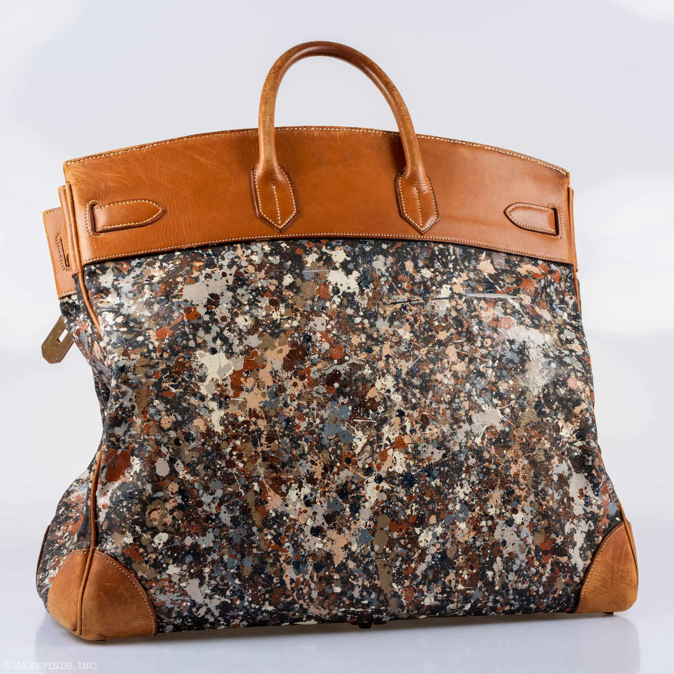Hermès Birkin 50 HAC Toile & Barenia “Jackson Pollock Splatter” Gold Hardware 1968 * JaneFinds Custom Shop - Image 4