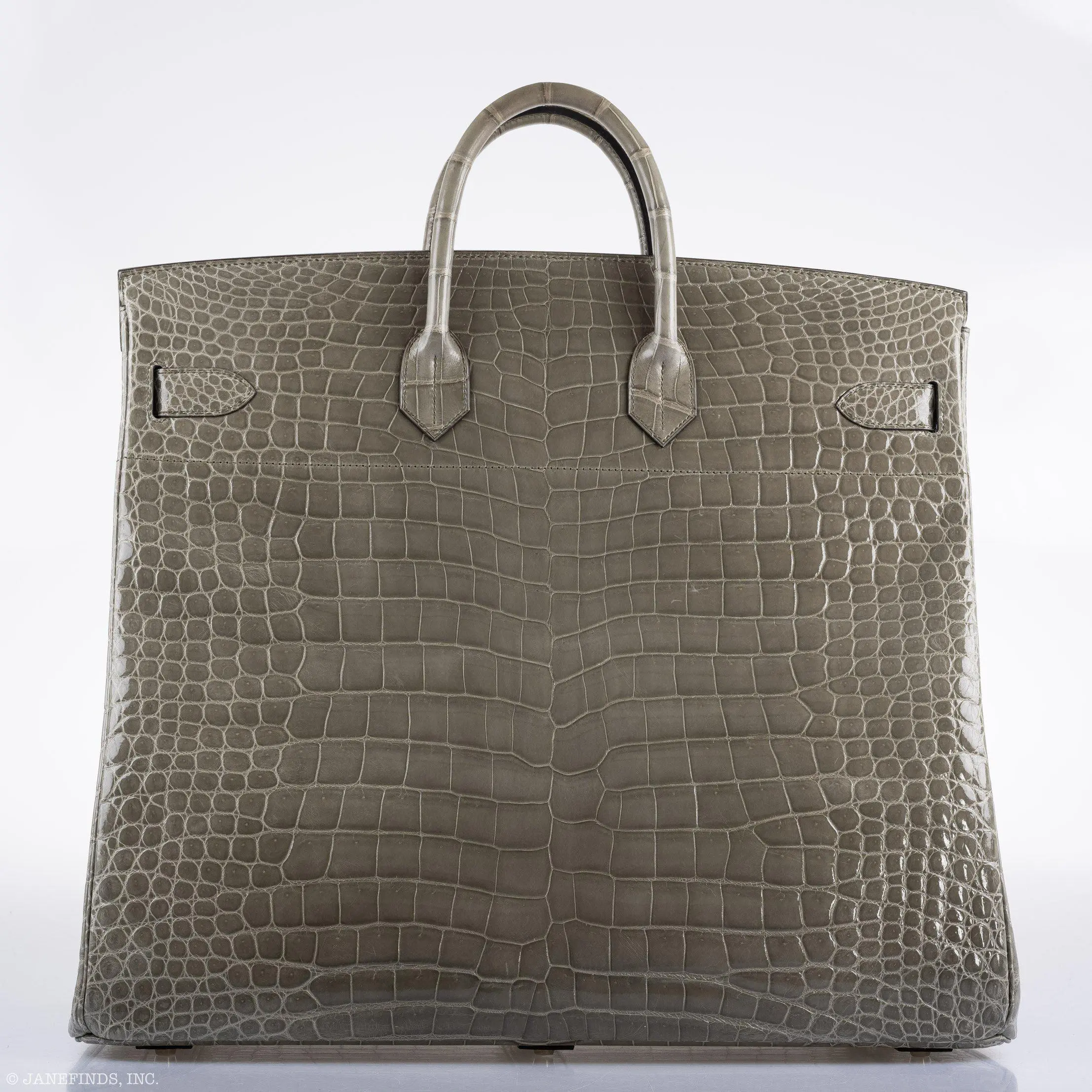 Hermès Birkin 50 HAC Gris Tourterelle Shiny Porosus Crocodile Palladium Hardware - Image 5