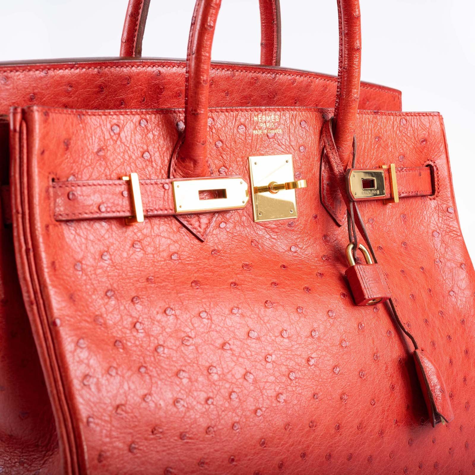 Hermès HAC Birkin 32 Rouge Vif Ostrich Gold Hardware 6 Hermès HAC Birkin 32 Rouge Vif Ostrich Gold Hardware - Image 6
