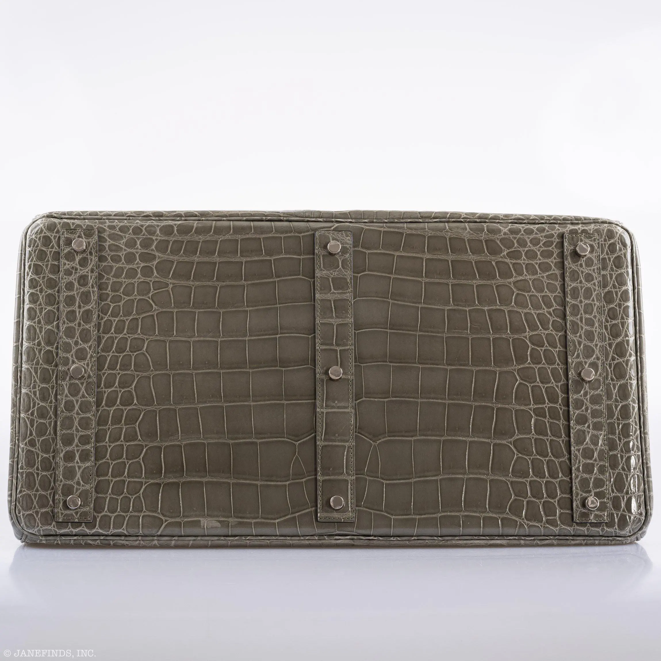 Hermès Birkin 50 HAC Gris Tourterelle Shiny Porosus Crocodile Palladium Hardware - Image 6