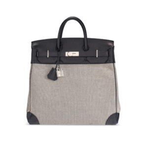 A BLACK EVERGRAIN LEATHER & TOILE GM HAC BIRKIN 40 WITH PALLADIUM HARDWARE