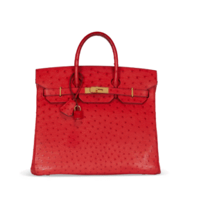 A ROUGE VIF OSTRICH HAC BIRKIN 32 WITH GOLD HARDWARE