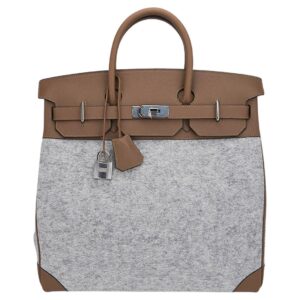 Hermes Birkin 40 HAC Gris Clair Todoo Feutre with Etoupe Leather Bag (1)