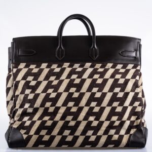 Hermès Birkin 50 HAC 1985 Ligne Ulysse Marron Fonce, Toile H Pattern Gilt Metal Hardware
