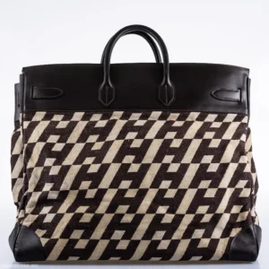 Hermès Birkin 50 HAC 1985 Ligne Ulysse Marron Fonce, Toile H Pattern Gilt Metal Hardware