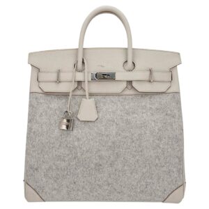 Hermes HAC 40 Craie and Gris Clair Feutre Birkin Bag Palladium Hardware (1)