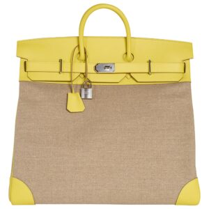 Hermes Hac 50 Birkin Bag Lime Evercolor and Ficelle Toile Palladium Hardware (2)
