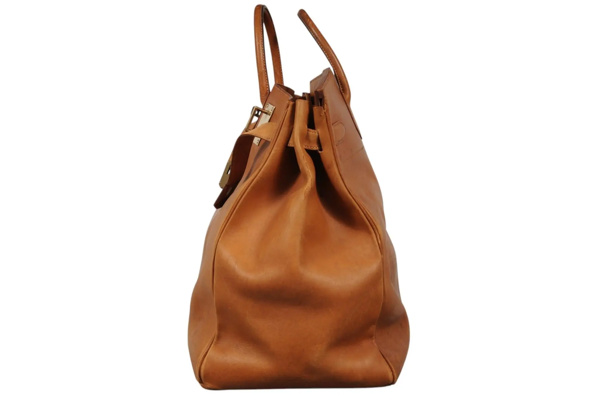 Hermes Vintage Haut à Courroies Hac 50 Birkin Natural Tan Brass Hardware Travel - Image 4