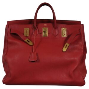 Hermes Vintage Haut à Courroies Hac 50 Birkin Red Gold Hardware Travel Bag (1)