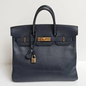 Vintage 1995 Hermes Birkin HAC 32 Lisse Leather Blue Sapphire Bag (1)